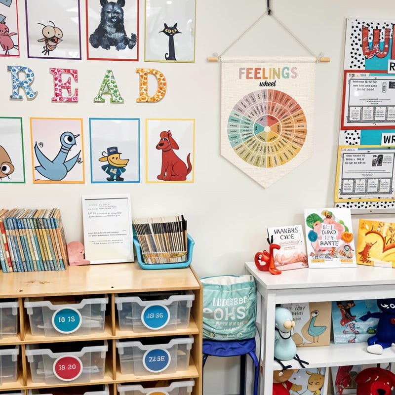 Wheatwin Feelings Chart for Kids, Boho Classroom Mental Health Feelings Wheel Posters Wall Hanging Pennant Flag Banner, Counselor Gifts, Mental Health Wall Decor for Therapy Counselor Office Calming Corner Classroom 15x11 - Image 2
